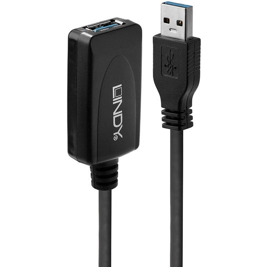 Lindy USB 3.2 Gen 1 Aktivverlängerungskabel, USB-A Stecker > USB-A Buchse (schwarz, 5 Meter)