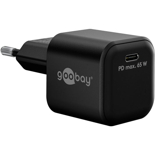 Goobay USB-C Schnellladegerät Nano, PD, GaN, 65 Watt (schwarz, 1x USB-C, Power Delivery 3.0)