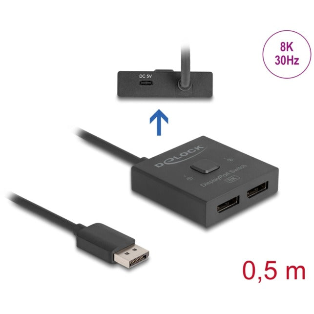 DeLOCK DisplayPort Switch 2 > 1 bidirektional 8K (schwarz, 50cm)