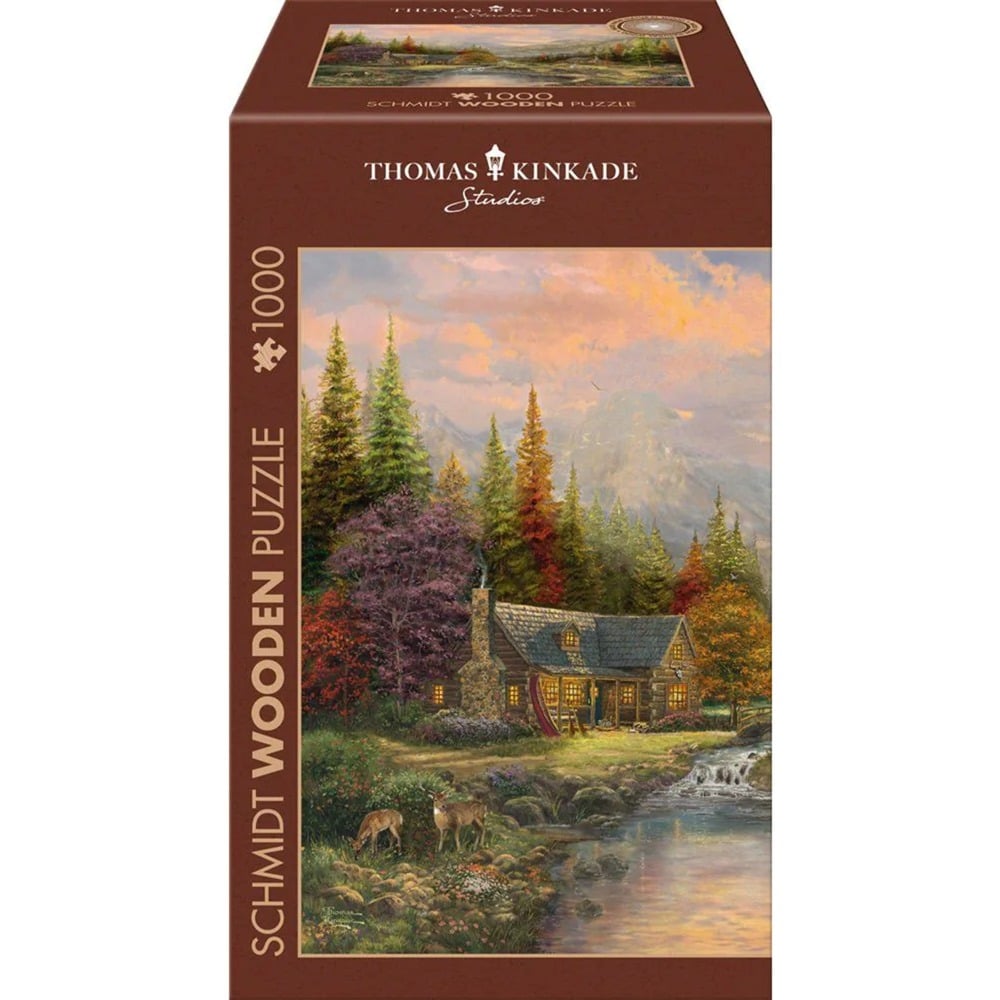 Schmidt Spiele Holzpuzzle Thomas Kinkade Studios: Bergkulisse mit Bach (1000 Teile)