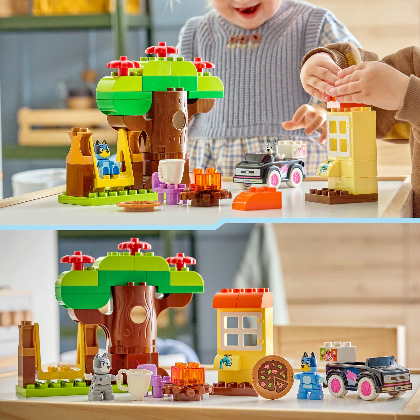 10469 DUPLO Bluey Pizza-Schwestern mit Muffin und Bluey, Konstruktionsspielzeug