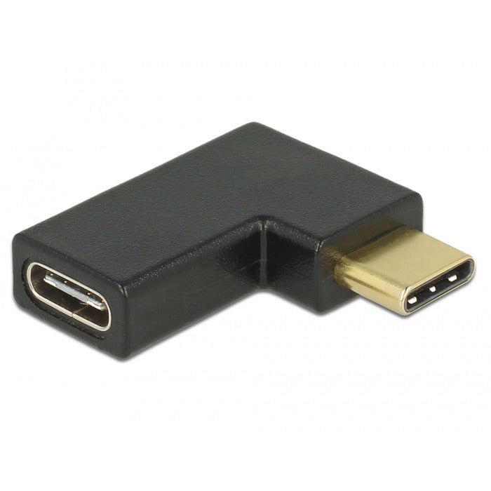 DeLOCK USB 3.2 Gen 2 Adapter, USB-C Stecker > USB-C Buchse 90° (schwarz, SuperSpeed, abgewinkelt links / rechts)