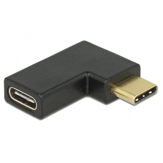 DeLOCK USB 3.2 Gen 2 Adapter, USB-C Stecker > USB-C Buchse 90° (schwarz, SuperSpeed, abgewinkelt links / rechts)