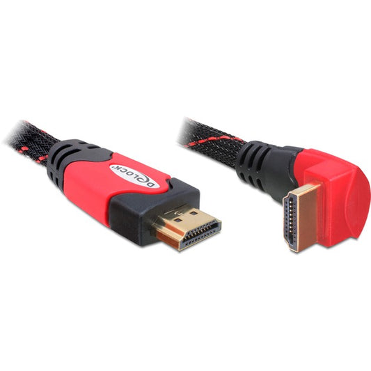 DeLOCK Highspeed HDMI mit Ethernet Kabel gewinkelt (schwarz/rot, 2 Meter)