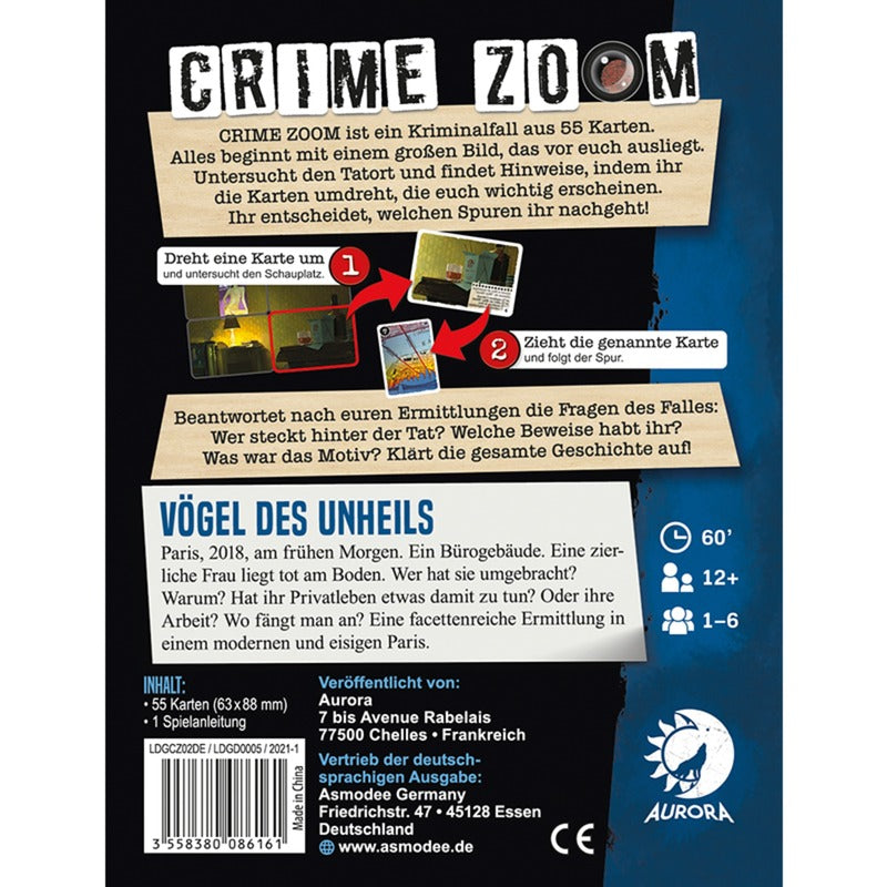 Asmodee Crime Zoom Fall 2: Vögel des Unheils, Kartenspiel