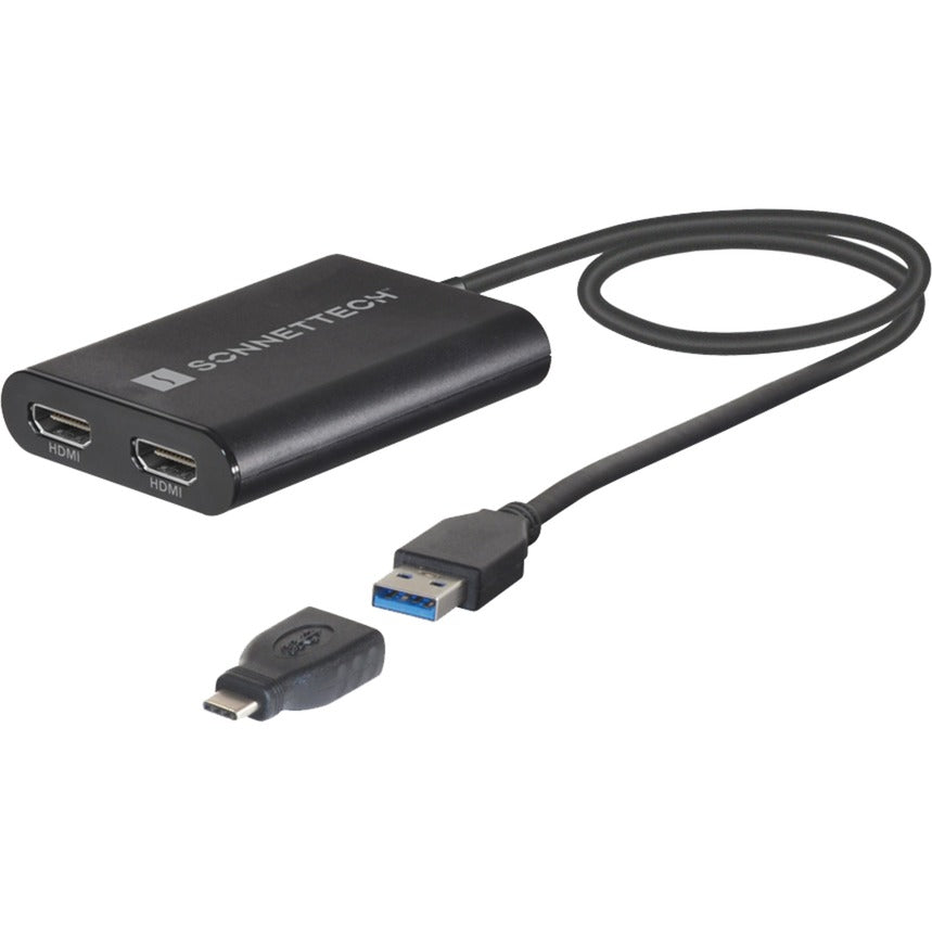 Sonnet USB DisplayLink Adapter, USB-A Stecker > Dual 4K HDMI (schwarz, 30cm, für M1 und M2 Macs)