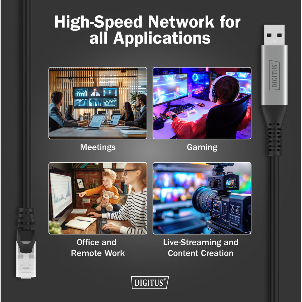 USB-A 3.2 Gen1 > RJ-45 Ethernet Kabel, 1Gbit/s, Adapter