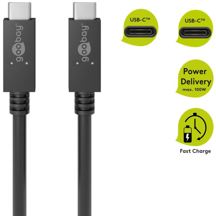 Goobay USB 3.2 Gen 2 Kabel, USB-C Stecker > USB-C Stecker (schwarz, 0,5 Meter, PD, Laden mit bis zu 100 Watt)