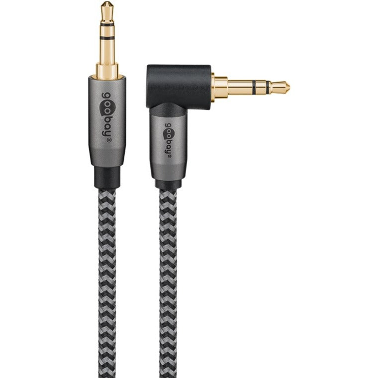 Goobay Plus Audio Verbindungskabel AUX 3,5mm stereo, 90° (schwarz/silber, 0,5 Meter, abgewinkelt)