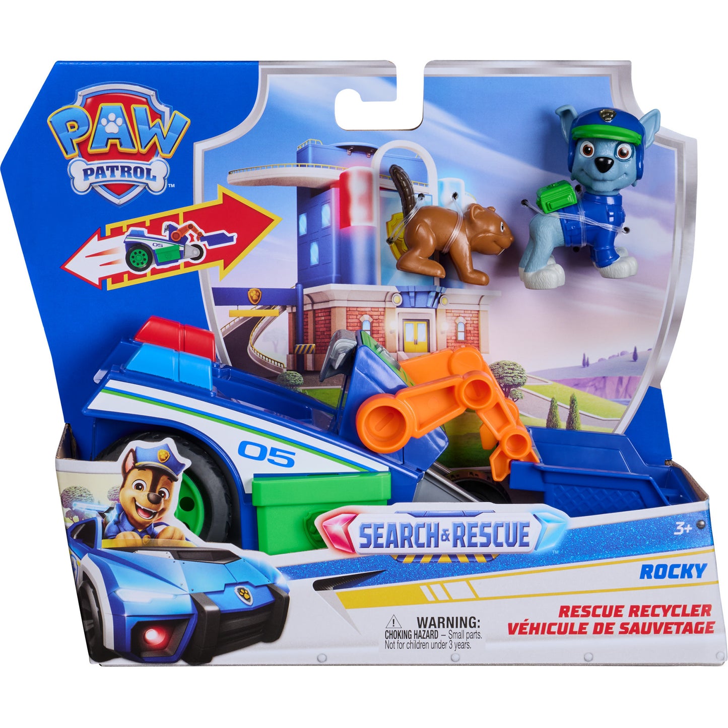 Paw Patrol - Search & Rescue: Rockys Recycling-Fahrzeug mit 2 Figuren, Spielfahrzeug