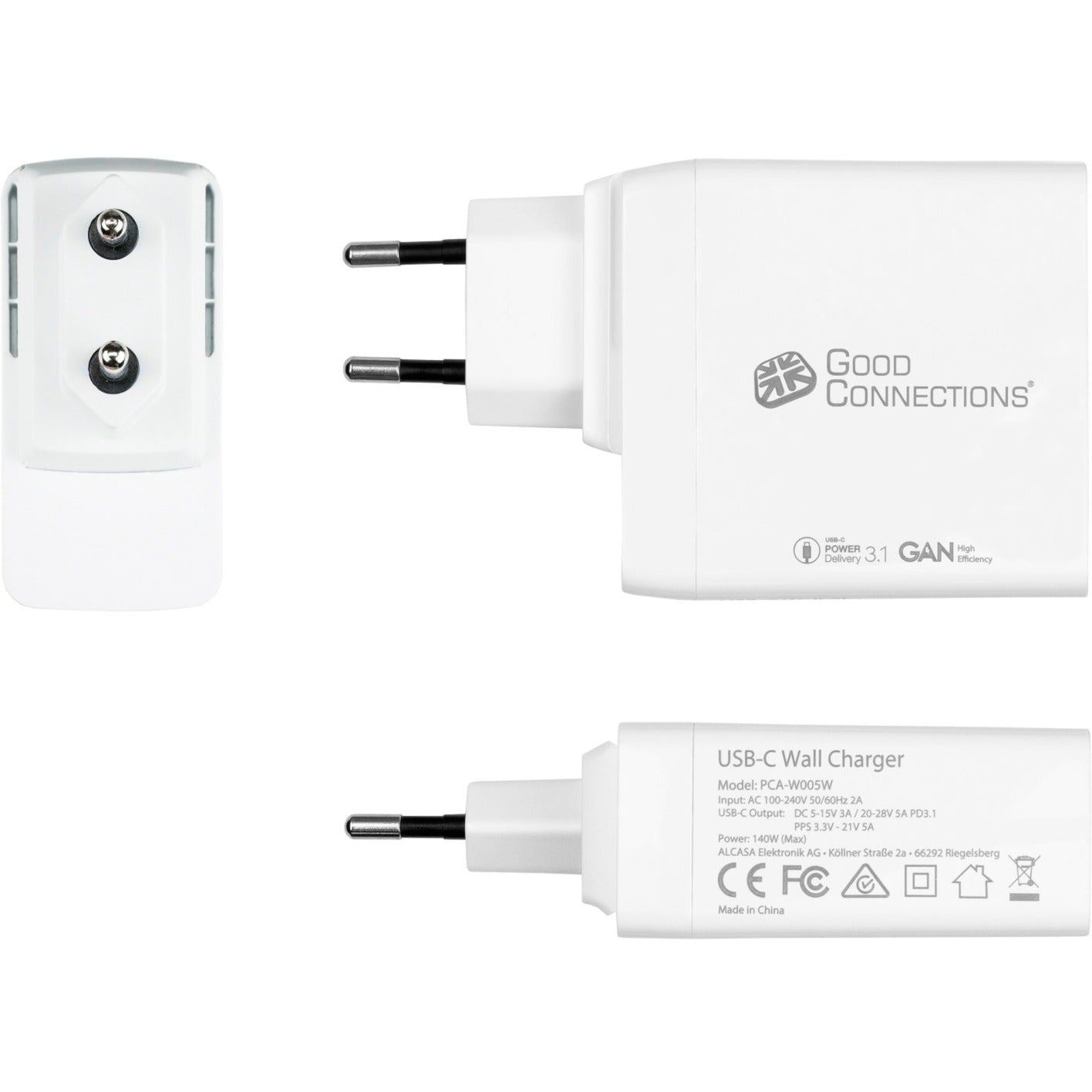 Good Connections USB-Schnellladegerät 140 Watt, 1-Port (weiss, GaN-Technologie, PD 3.1, QC 5, PPS)