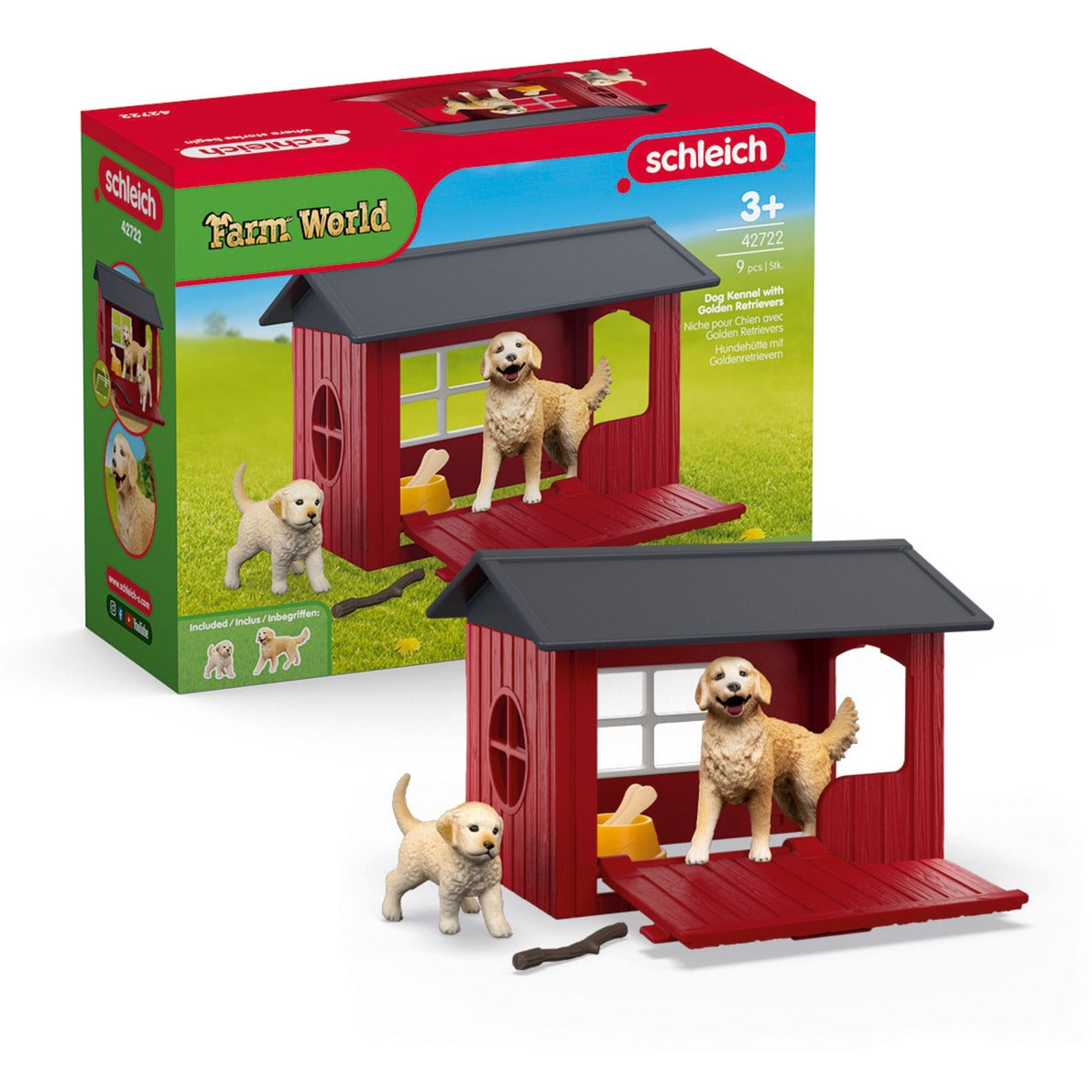 Farm World Hundehütte mit Goldenretrievern, Spielfigur