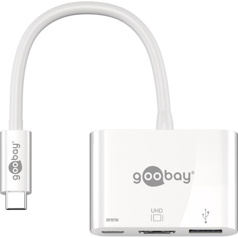 Goobay USB 3.2 Gen 1 Multiport-Hub, USB-C Stecker > USB-A + USB-C + HDMI Buchse (weiss, 15cm, PD, Laden mit bis zu 60 Watt)