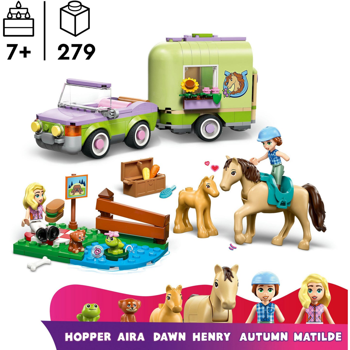 42695 Friends Pferd und Fohlen mit Pferdeanhänger, Konstruktionsspielzeug