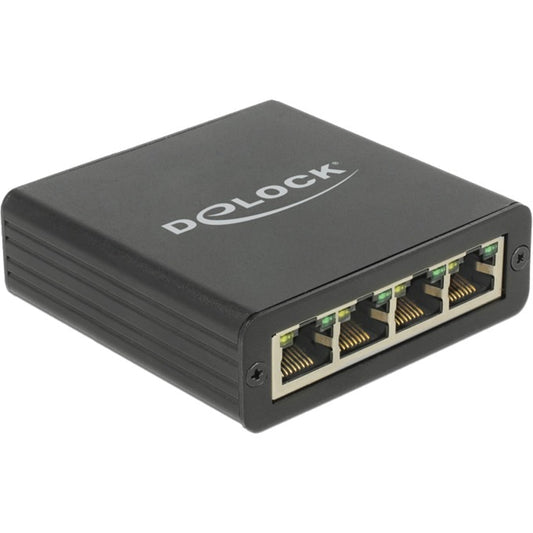 DeLOCK USB 3.2 Gen 1 Adapter, USB-A Stecker > 4x RJ-45 Buchse (schwarz, Gigabit LAN, inkl. 80cm USB-Verlängerungskabel)