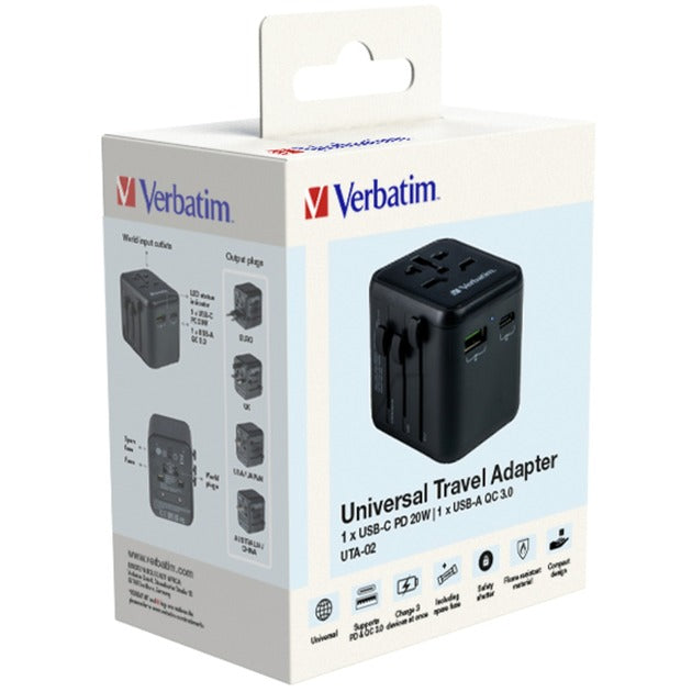 Verbatim Universal-Reiseadapter UTA-02 (schwarz, 1x USB-A, 1x USB-C)