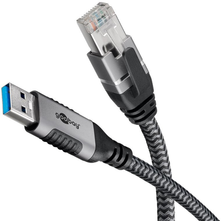 Goobay Ethernet-Kabel USB-A 3.2 Gen1 Stecker > RJ-45 Stecker (schwarz/silber, 1 Meter)