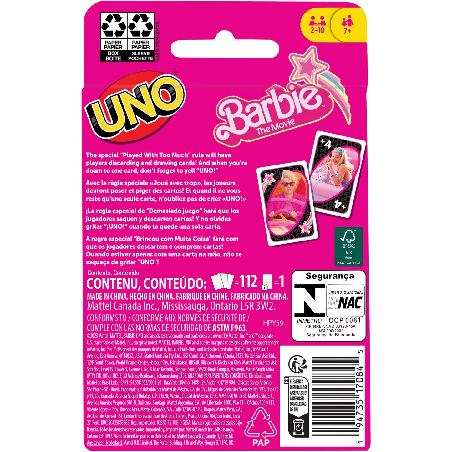 Mattel Games UNO Barbie The Movie, Kartenspiel