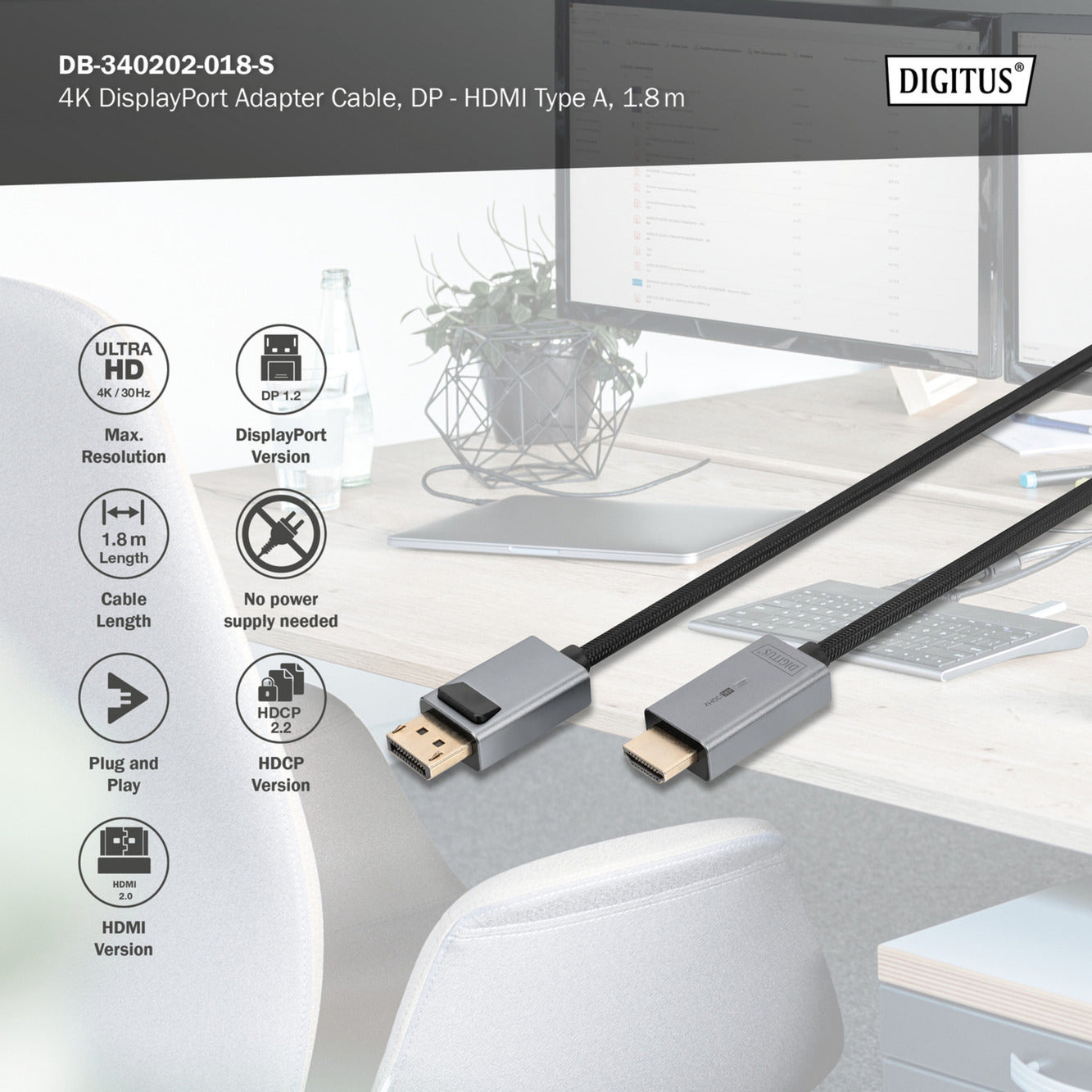 Adapterkabel DisplayPort > HDMI, UHD 4K