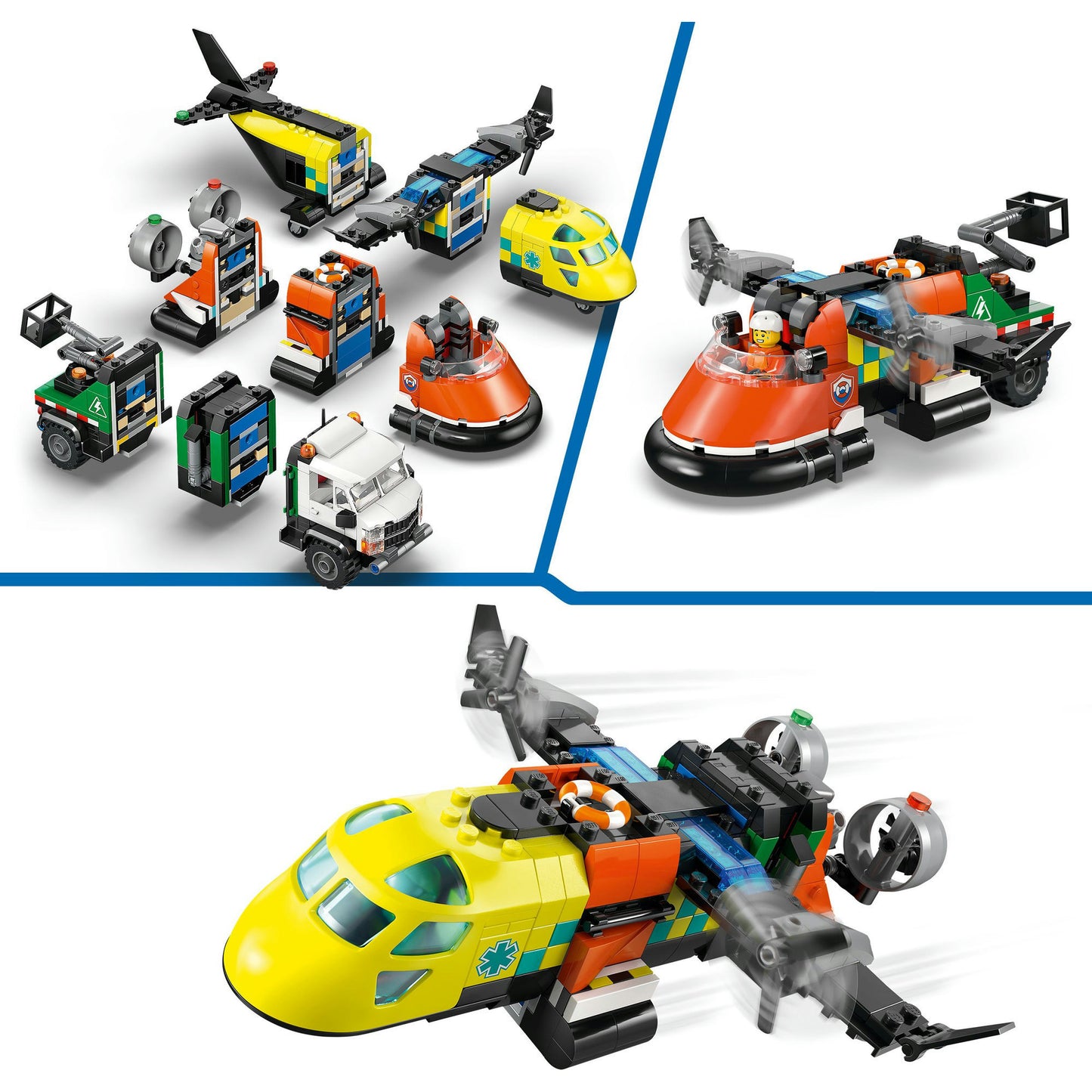 60505 City Kombinationsset mit Flugzeug, Wartungsfahrzeug und Luftkissenboot, Konstruktionsspielzeug