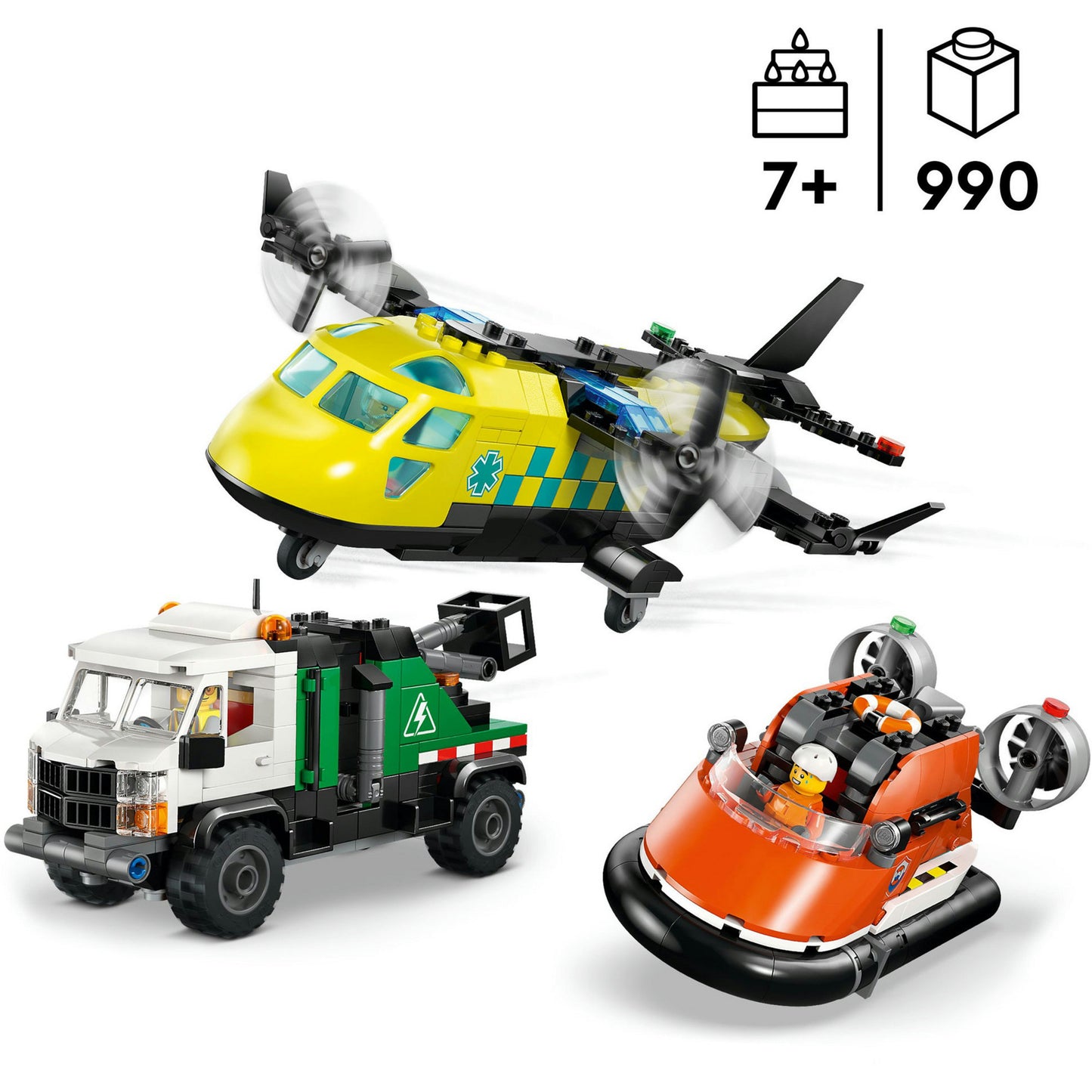 60505 City Kombinationsset mit Flugzeug, Wartungsfahrzeug und Luftkissenboot, Konstruktionsspielzeug