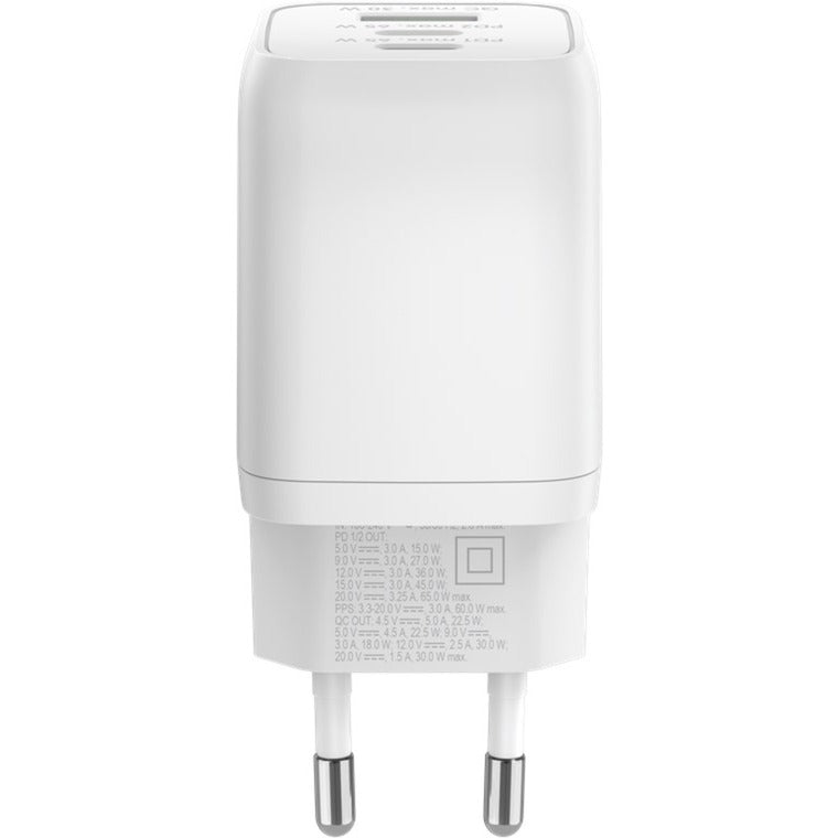 Goobay USB-C Schnellladegerät Nano, PD, GaN, 65 Watt (weiss, 1x USB-A, 2x USB-C PD, Charge 3.0)