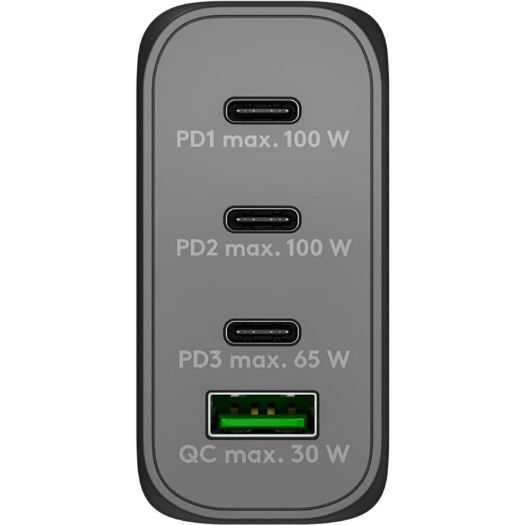 Goobay USB-C PD Multiport-Schnellladegerät 100 Watt (schwarz, 1x USB-A QC, 3x USB-C PD, GaN-Technologie)