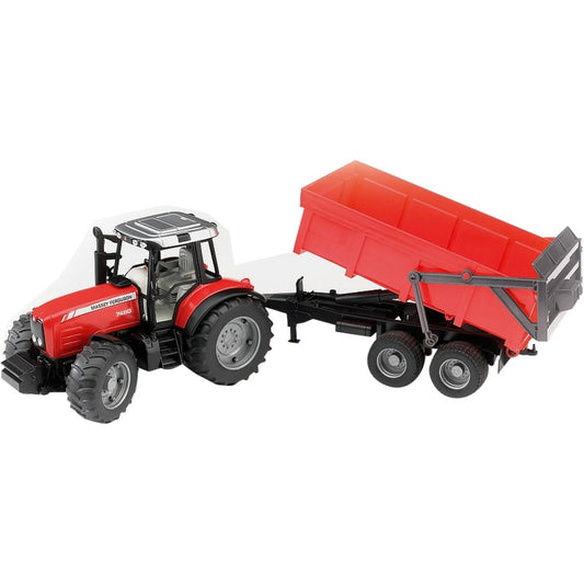 BRUDER Massey Ferguson 7480 (rot/schwarz, mit Wannenkippanhänger)