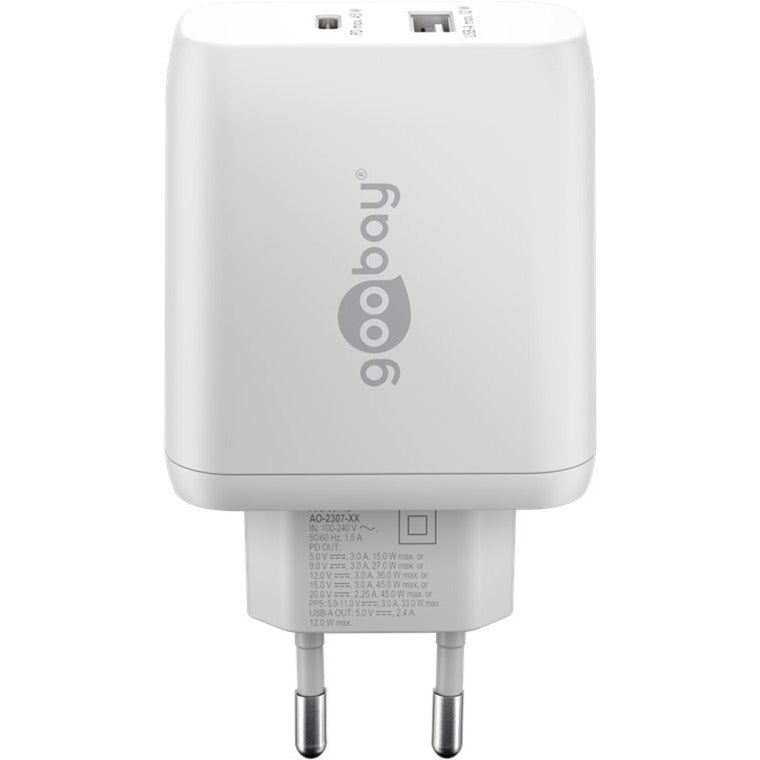 Goobay USB-C PD Dual-Schnellladegerät 45 Watt (weiss, 1x USB-A, 1x USB-C PD, GaN-Technologie)