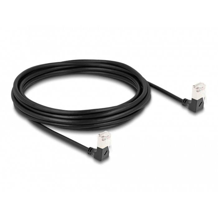 DeLOCK Patchkabel RJ-45 Cat.6a S/FTP, Slim 90° gewinkelt (schwarz, 5 Meter, nach oben abgewinkelte Stecker)