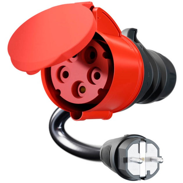 go-e Adapter für Gemini flex 22 kW, CEE rot Drehstrom 32A > Haushaltssteckdose (schwarz, 30cm)