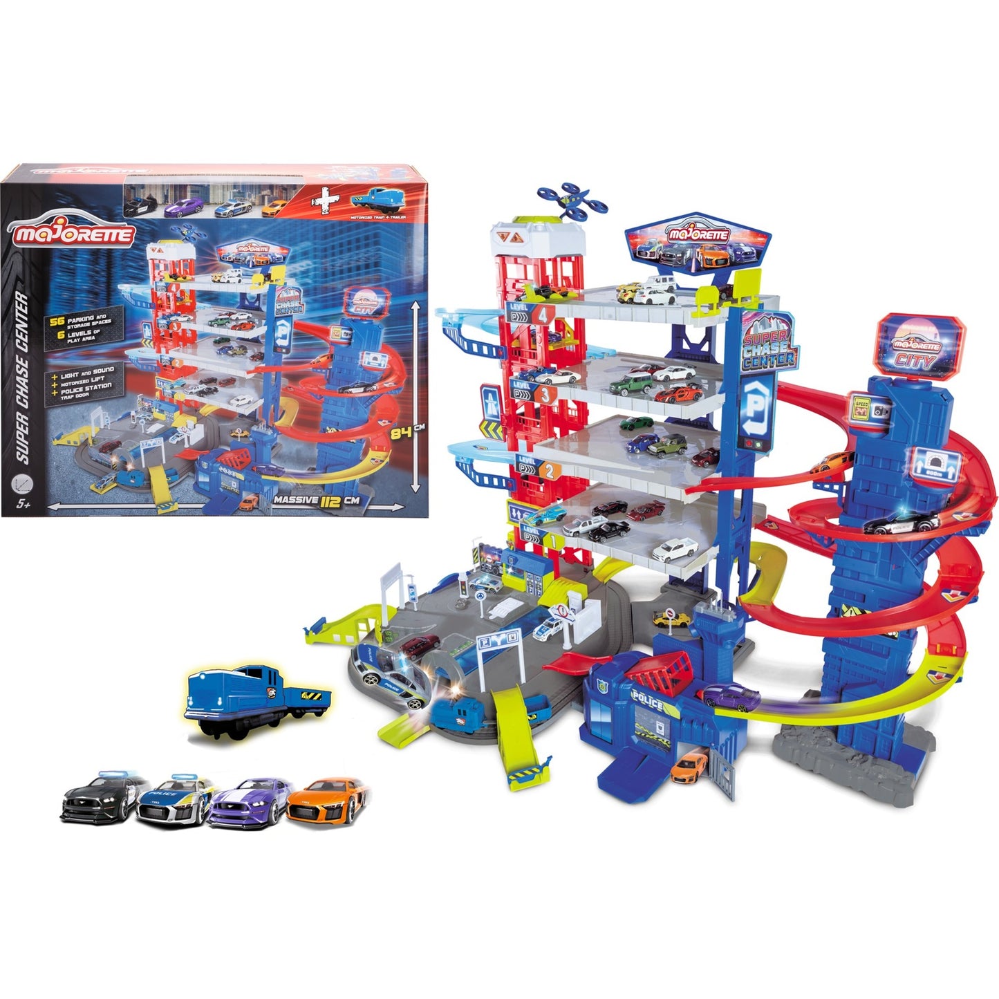 Majorette Super Chase Center mit 5 Fahrzeugen, Spielgebäude