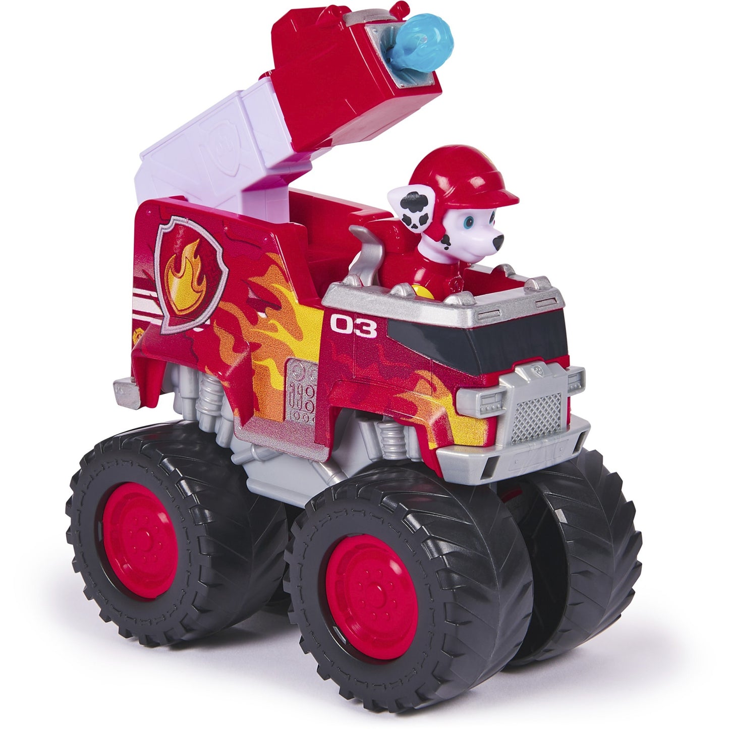 Paw Patrol Rescue Wheels - Marshalls Feuerwehr Monstertruck mit Geschoss-Abwurf und Marshall Hundefigur, Spielfahrzeug