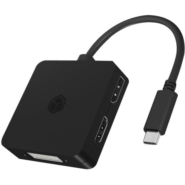 Icy Box USB Adapter IB-DK1104-C, USB-C Stecker > VGA + DVI + HDMI + DisplayPort Buchse (schwarz, 15cm)