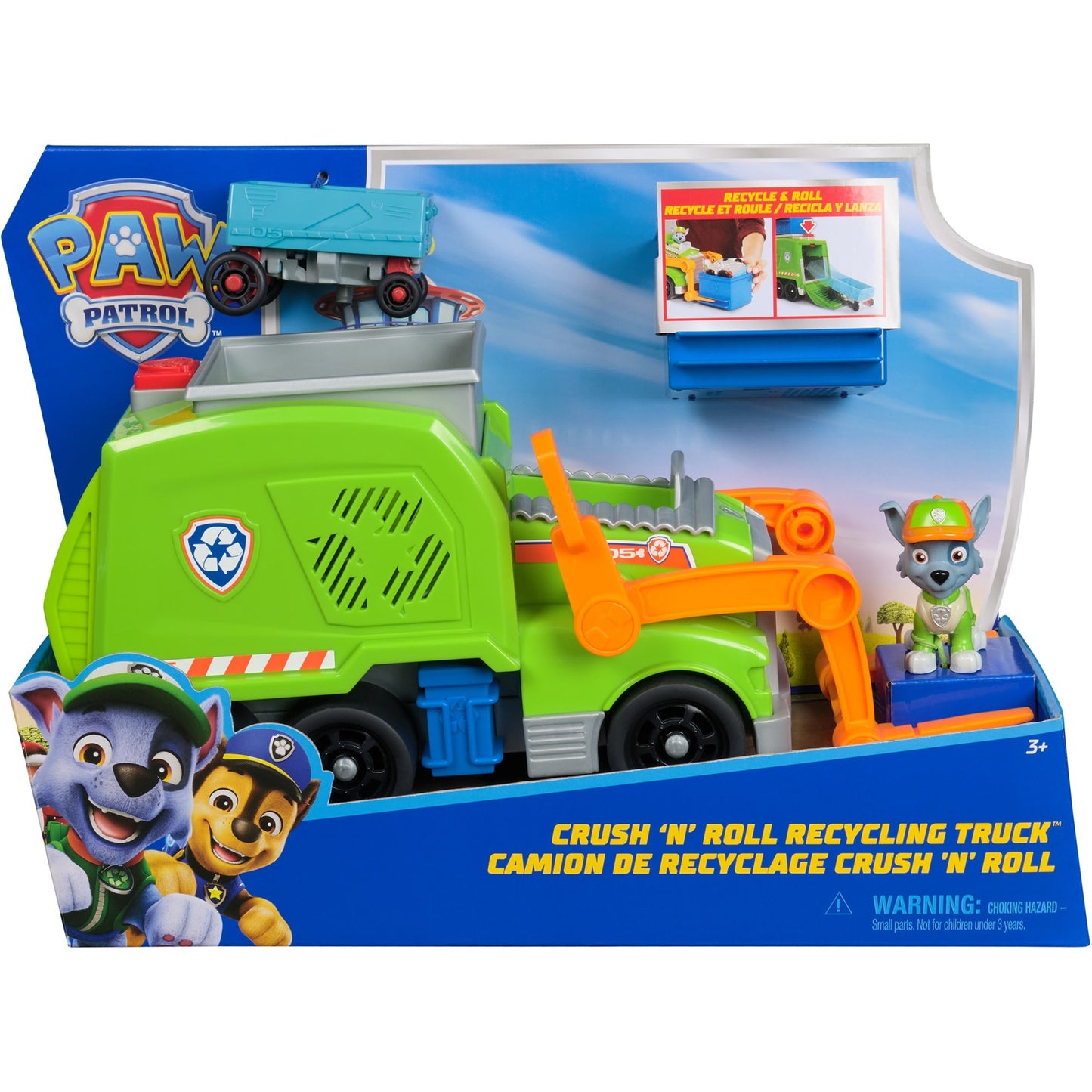 Paw Patrol - Extragrosser Recycling-Truck mit Rocky Spielfigur und Verwandlungsfunktion, Spielfahrzeug