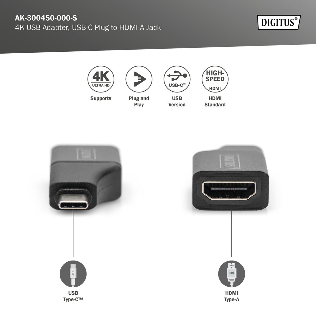 4K USB Adapter, USB-C Stecker > HDMI A Buchse