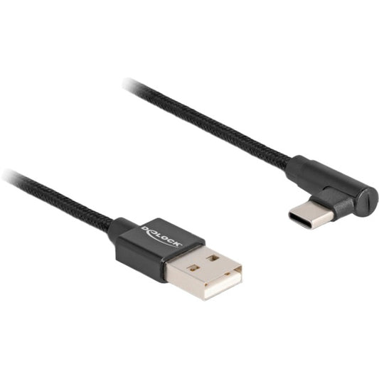 DeLOCK USB 2.0 Kabel, USB-A Stecker > USB-C Stecker (schwarz, 1 Meter, gesleevt, 90° abgewinkelt)