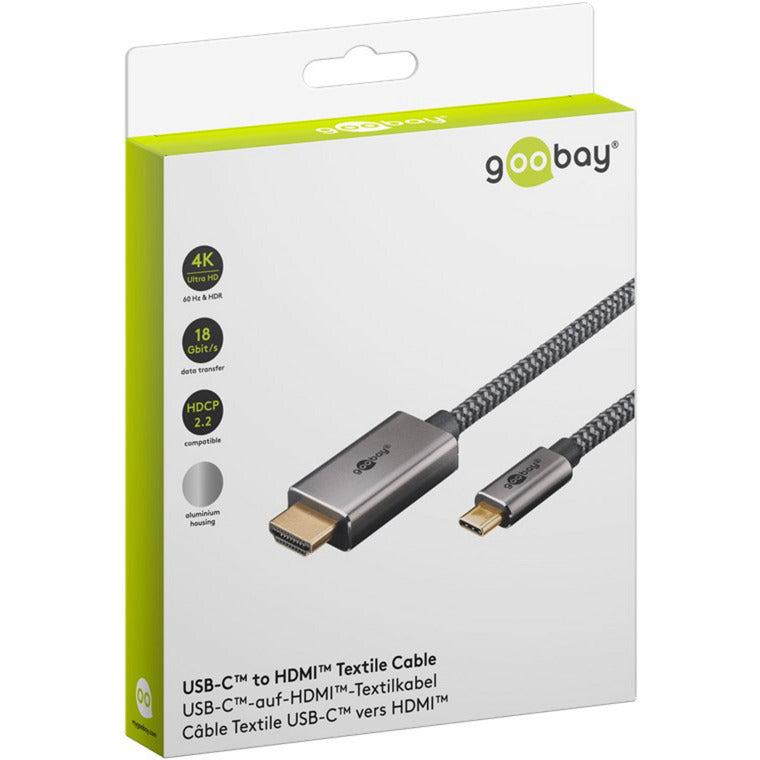 USB Textil-Adapterkabel, USB-C Stecker > HDMI Stecker, 4K / 60Hz