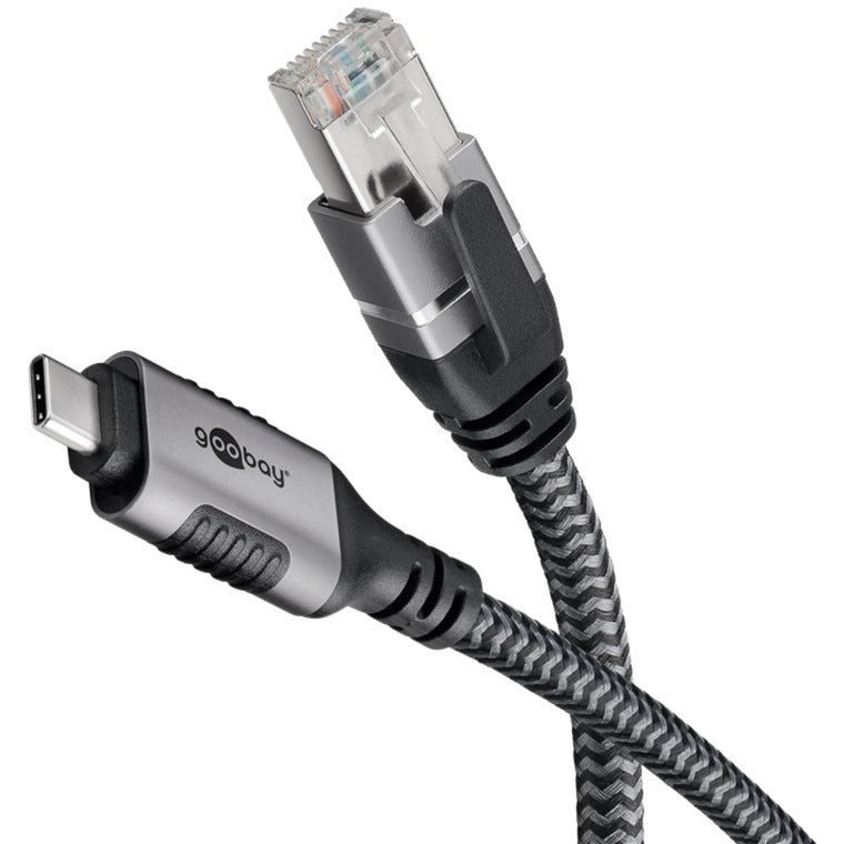 Goobay Ethernet-Kabel USB-C 3.2 Gen1 Stecker > RJ-45 Stecker (schwarz/silber, 1 Meter)