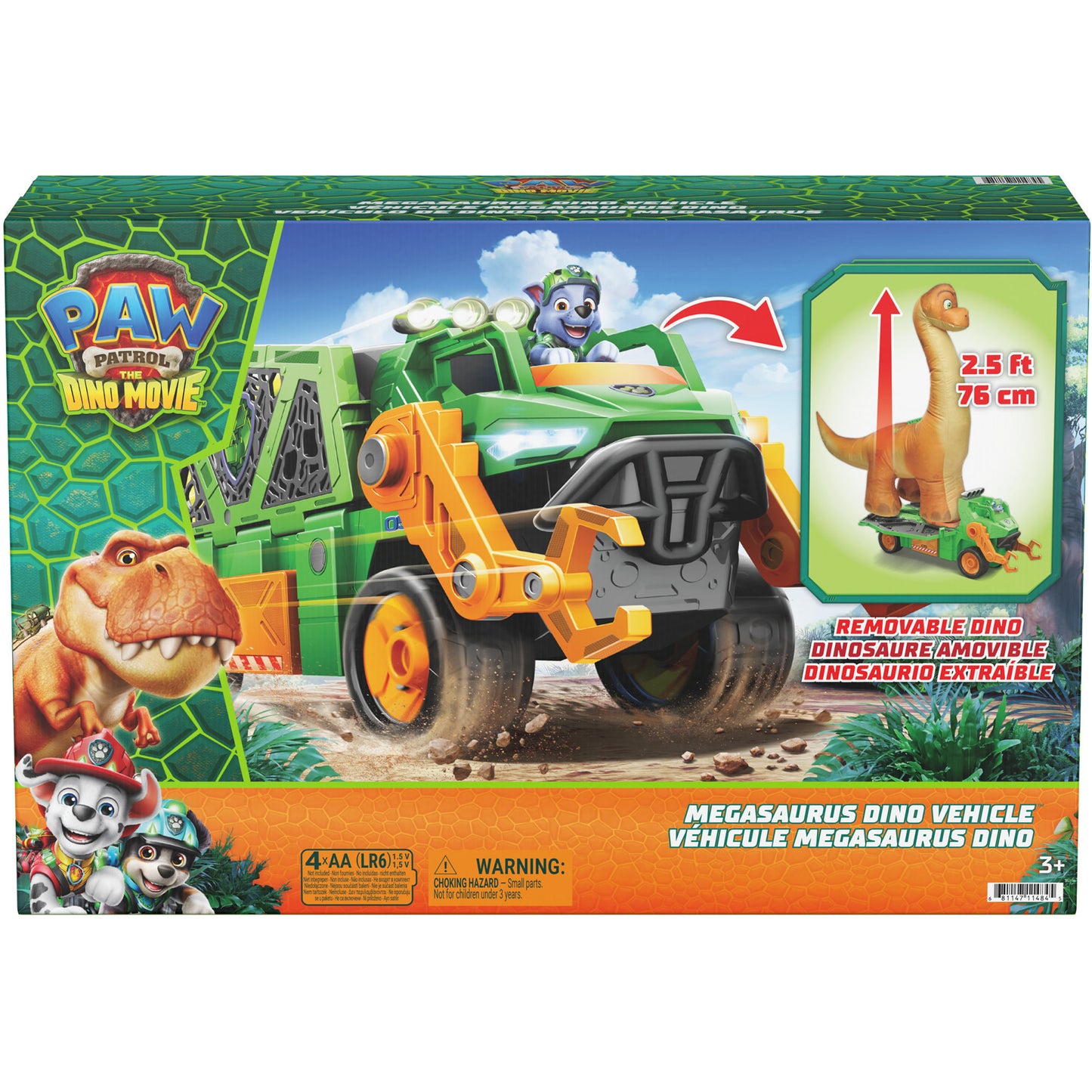 Paw Patrol: Der Dino Film - Rockys Megasaurus Transport-Fahrzeug, Spielfahrzeug