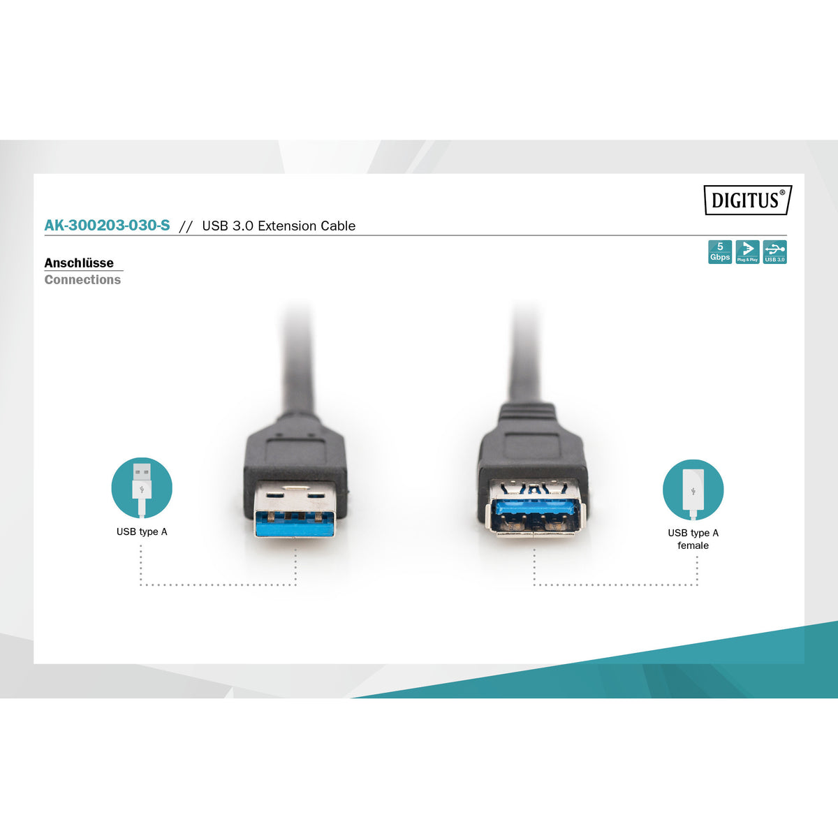 USB 3.2 Gen 1 Verlängerungskabel, USB-A Stecker > USB-A Buchse