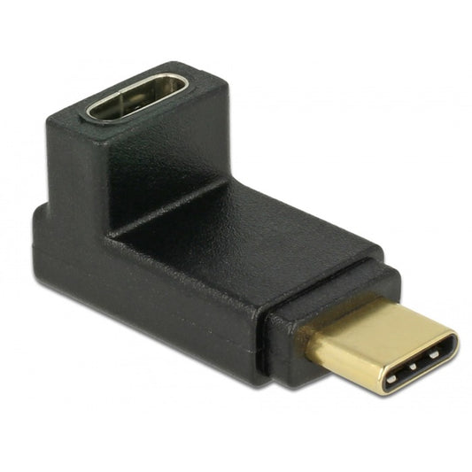 DeLOCK USB 3.2 Gen 2 Adapter, USB-C Stecker > USB-C Buchse 90° (schwarz, SuperSpeed, abgewinkelt oben / unten)