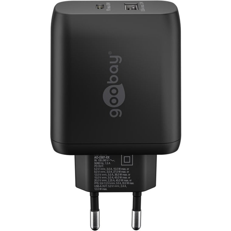 Goobay USB-C PD Dual-Schnellladegerät 45 Watt (schwarz, 1x USB-A, 1x USB-C PD, GaN-Technologie)