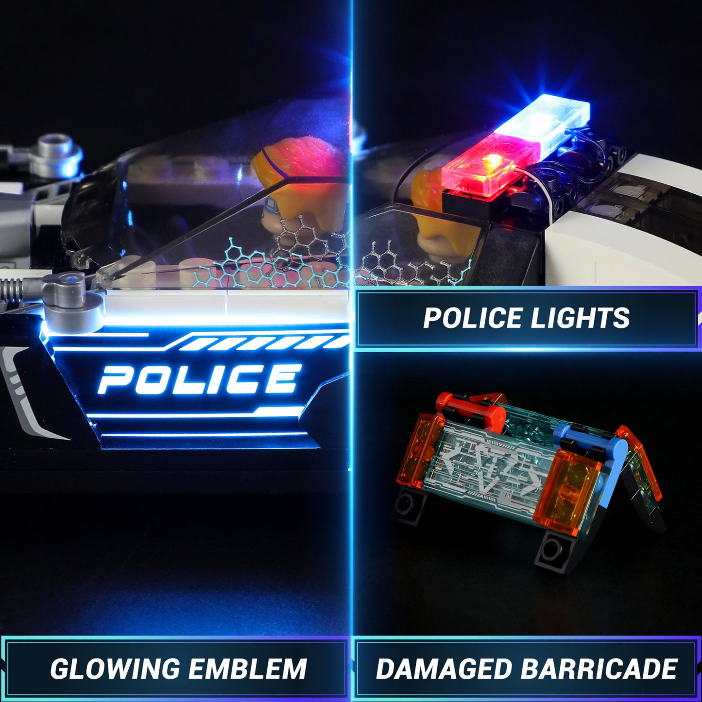 Cyberpunk Neoncity - Polizei Streifenwagen, Konstruktionsspielzeug
