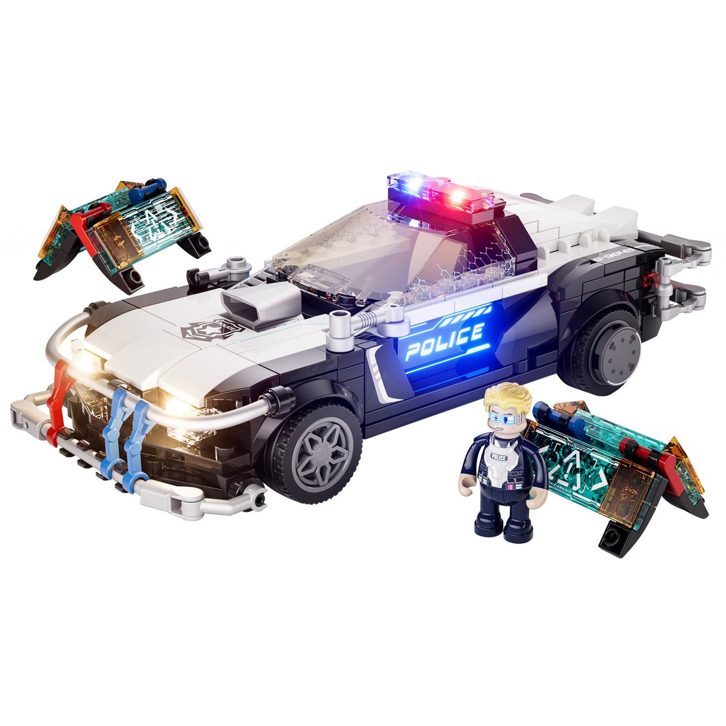 Cyberpunk Neoncity - Polizei Streifenwagen, Konstruktionsspielzeug