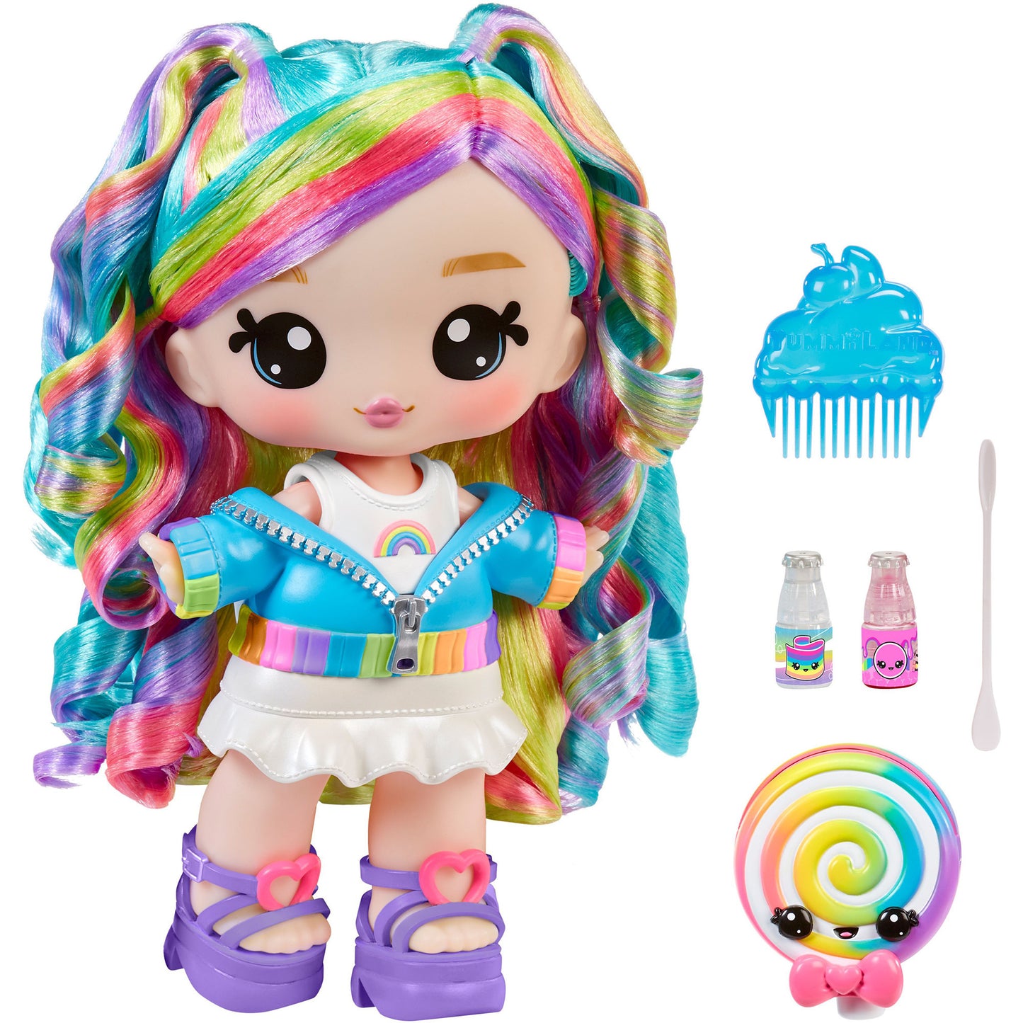 Yummiland Large Doll + Lip Gloss Pet - Skyler Rainbow Belt, Puppe