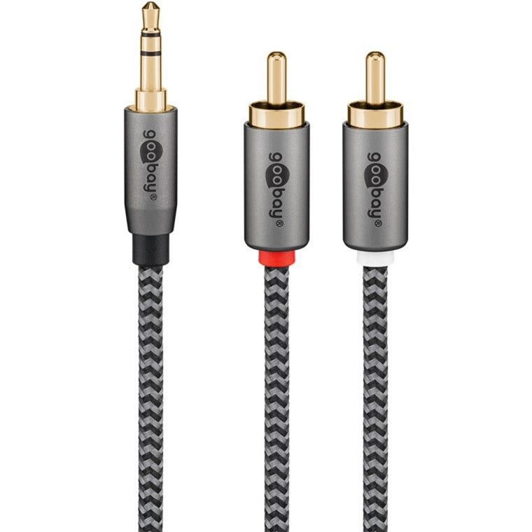 Goobay Plus Audio Adapterkabel AUX 3,5mm Klinke > Stereo-Cinch Stecker (schwarz/silber, 0,5 Meter)