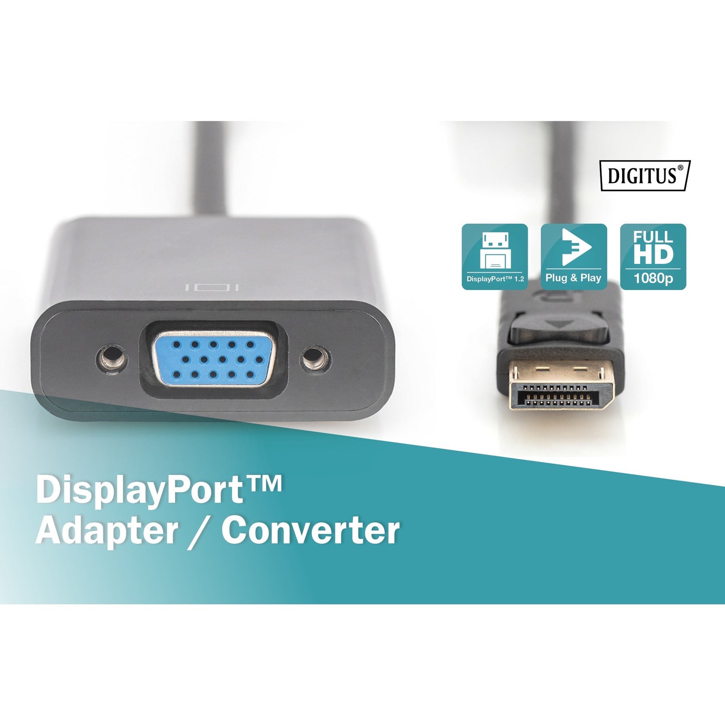 Digitus Adapter / Konverter DisplayPort > VGA HD15 (schwarz, 15cm)