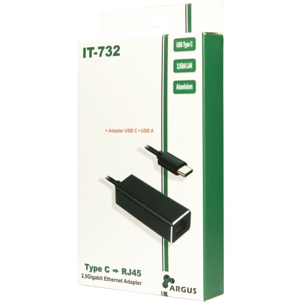 Inter-Tech USB Adapter Argus IT-732, USB-C Stecker > RJ-45 Buchse (schwarz, 10/100/1.000/2.500 Mbit/s)