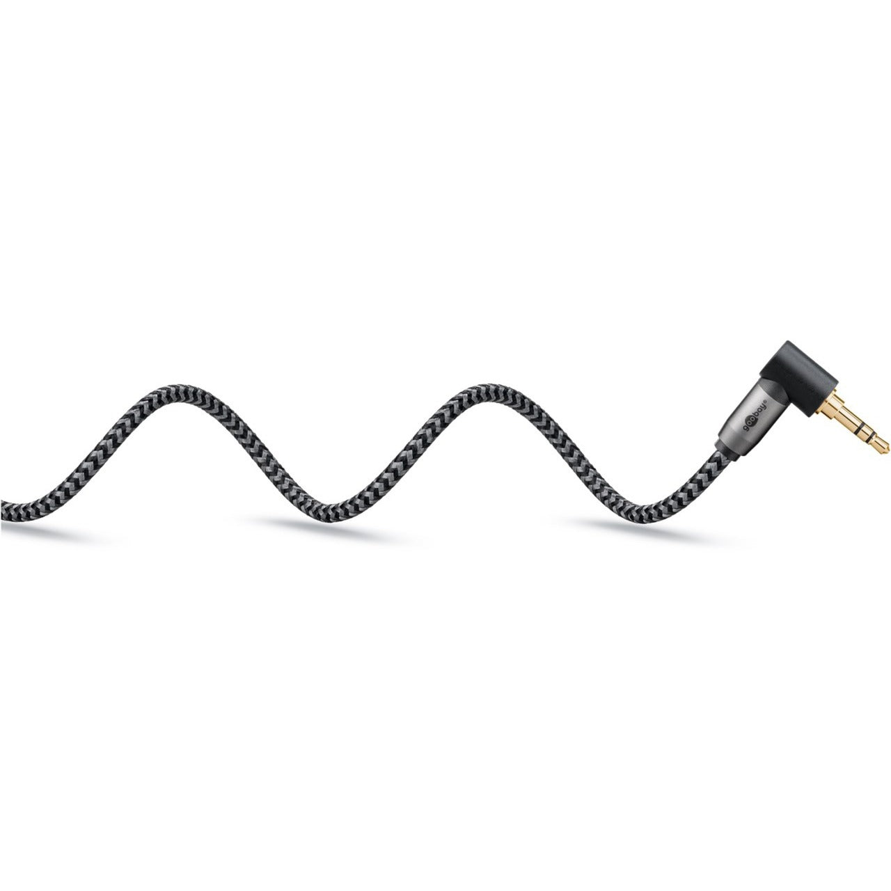 Goobay Plus Audio Verbindungskabel AUX 3,5mm stereo, 90° (schwarz/silber, 0,5 Meter, abgewinkelt)